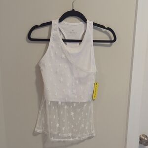 NWT EleVen by Venus Williams White Asymmetrical Sheer Tank Top, size XS